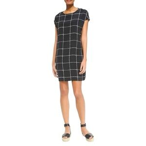 Vince 100% Silk Black and White Windowpane shift dress Small
